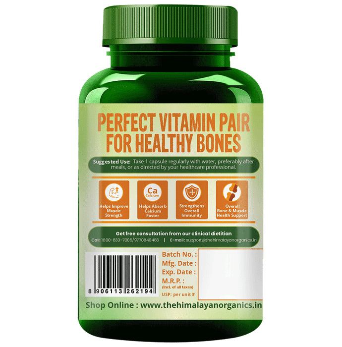 Himalayan Organics Plant Based D3 + K2 | Vegetarian Capsule for Healthy Bones