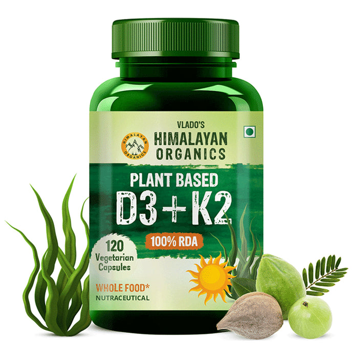 Himalayan Organics Plant Based D3 + K2 | Vegetarian Capsule for Healthy Bones