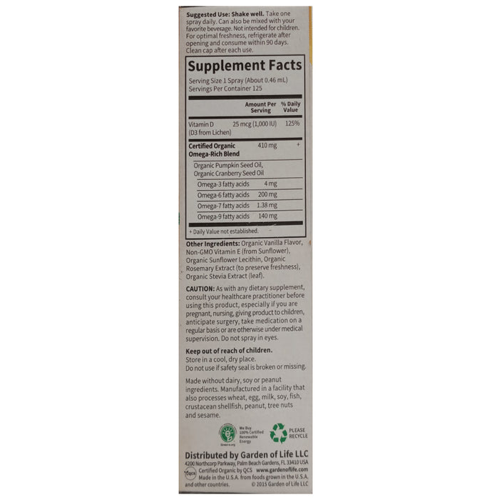 Garden of Life Mykind Organics Vegan D3 1000 IU Organic Spray