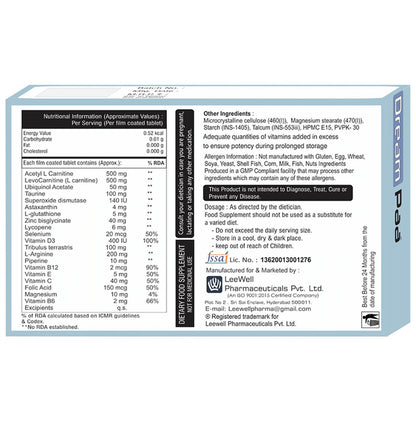 LeeWell DreamPaa Multivitamin For Men Fertility | Levo carnitine coenzyme q10, lycopene, Zinc Supplements