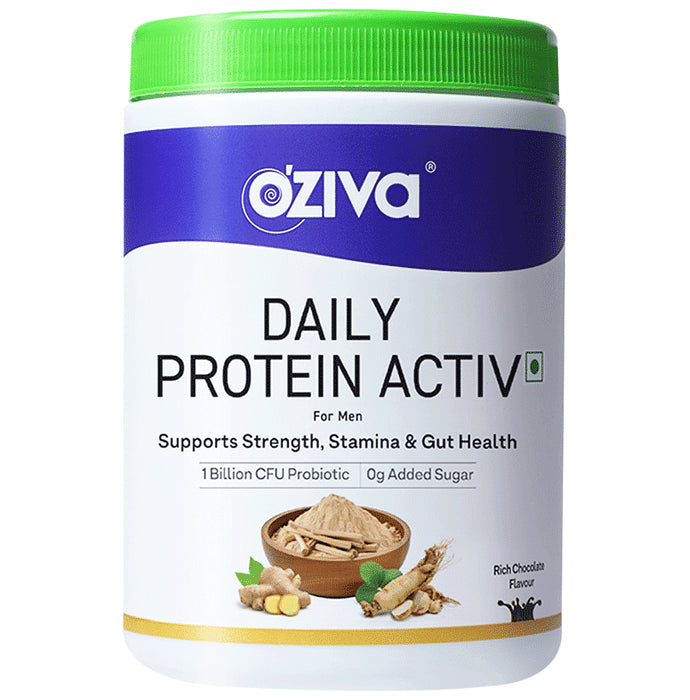 Oziva Daily Protein Activ for Men | Powder for Stamina, Strength & Immunity | Flavour Chocolate - Classic Derma