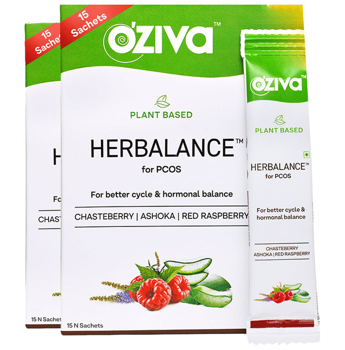 Oziva HerBalance for PCOS with Myo-Inositol Sachets (15 Each) - Classic Derma