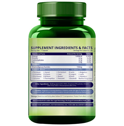 Himalayan Organics Probiotics 50 Billion CFU with Prebiotics | Vegetarian Capsule for Gut Health & Digestion