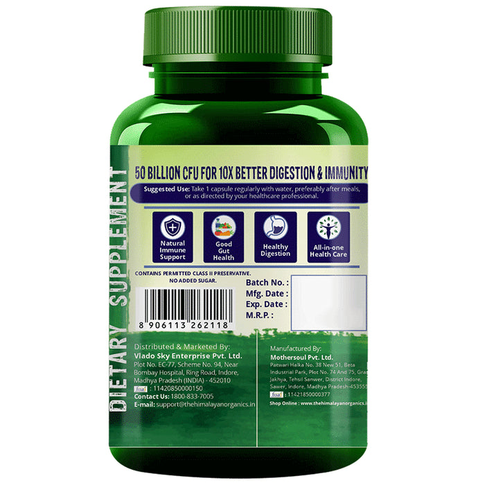 Himalayan Organics Probiotics 50 Billion CFU with Prebiotics | Vegetarian Capsule for Gut Health & Digestion