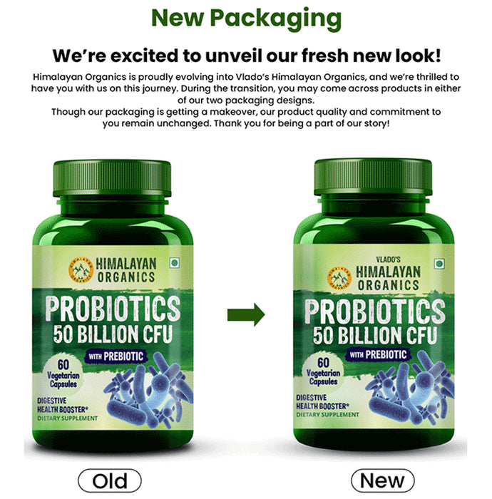 Himalayan Organics Probiotics 50 Billion CFU with Prebiotics | Vegetarian Capsule for Gut Health & Digestion