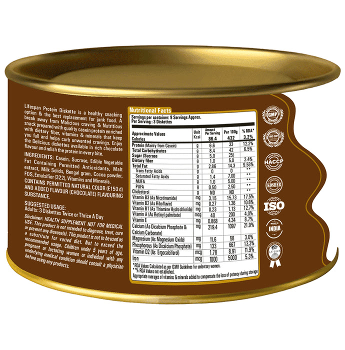 Lifespan Protein Diskettes | High Protein Biscuits | Calcium, Vitamins and Minerals | Chocolate
