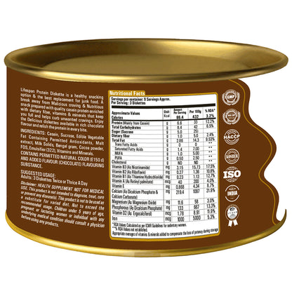 Lifespan Protein Diskettes | High Protein Biscuits | Calcium, Vitamins and Minerals | Chocolate