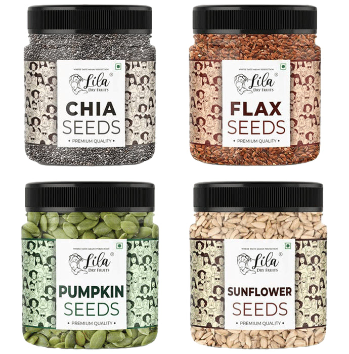 Lila Dry Fruits Combo Pack of Chia, Pumpkin, Sunflower & Flax (100gm Each) - Classic Derma