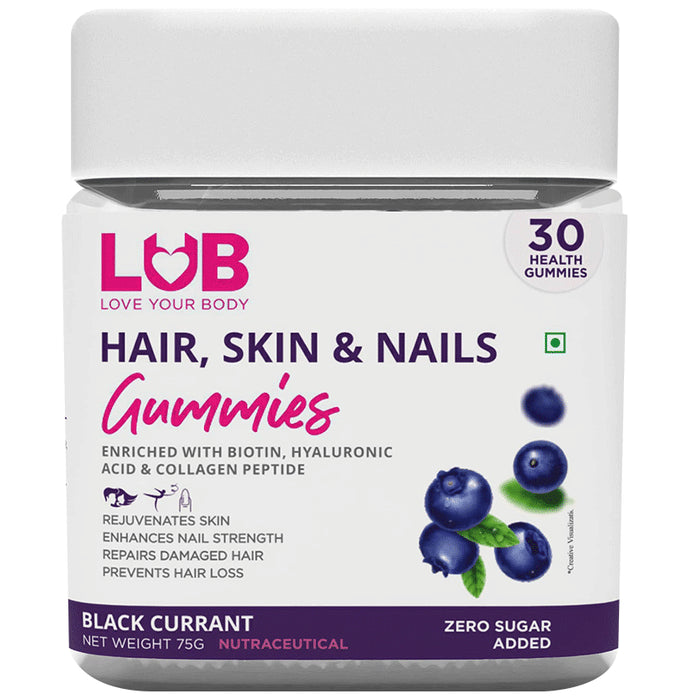 LUB Love Your Body Hair, Skin & Nails Gummies (30 Each) Black Currant Zero Sugar - Classic Derma