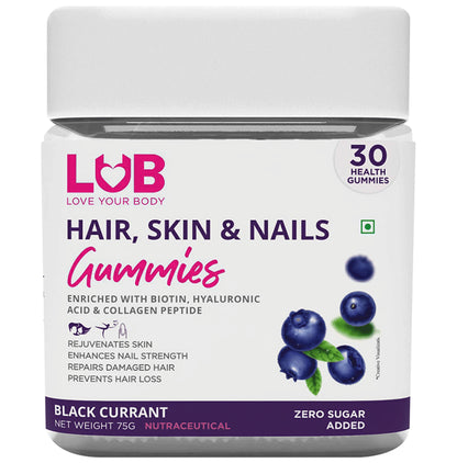 LUB Love Your Body Hair, Skin & Nails Gummies (30 Each) Black Currant Zero Sugar - Classic Derma
