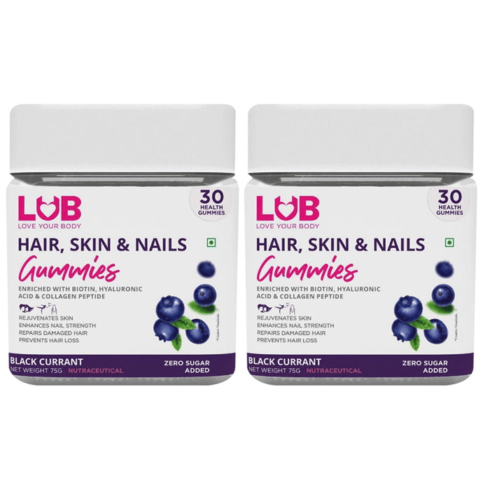 LUB Love Your Body Hair, Skin & Nails Gummies (30 Each) Black Currant Zero Sugar - Classic Derma