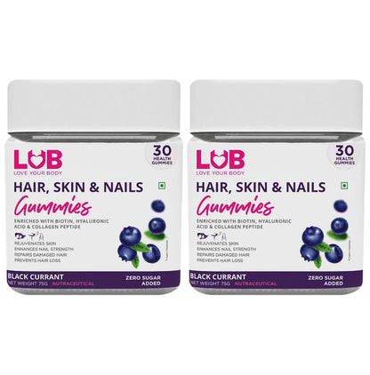 LUB Love Your Body Hair, Skin & Nails Gummies (30 Each) Black Currant Zero Sugar - Classic Derma