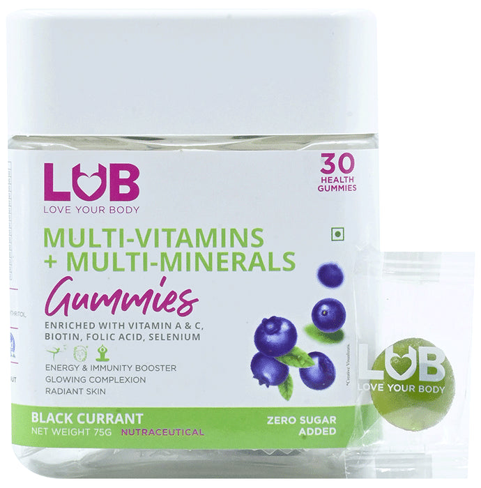 LUB Love Your Body Multi-Vitamins+Multi-Minerals Gummies (30 Each) Black Currant Zero Sugar - Classic Derma