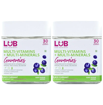 LUB Love Your Body Multi-Vitamins+Multi-Minerals Gummies (30 Each) Black Currant Zero Sugar - Classic Derma