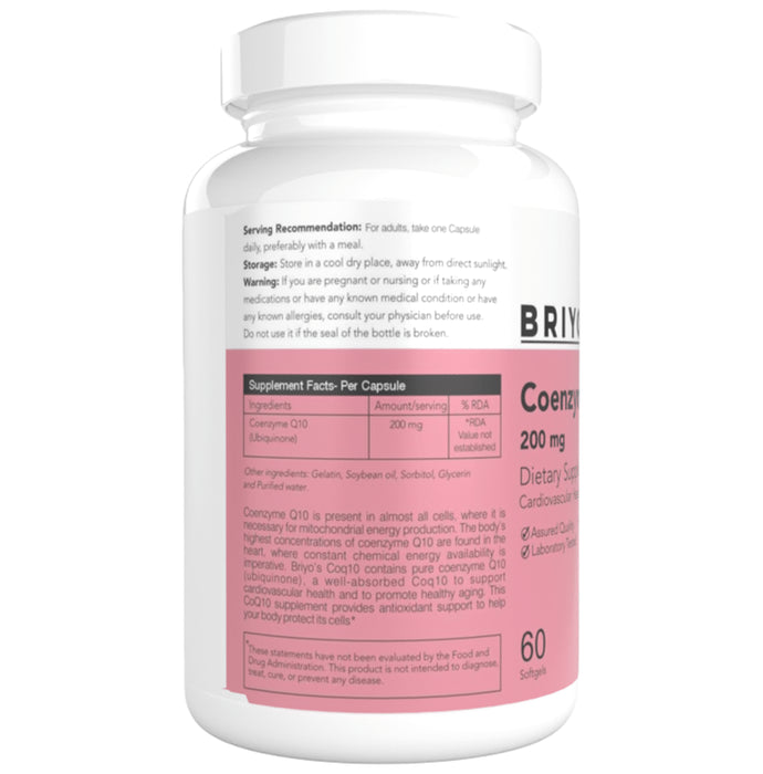 Briyo CoQ10 200 mg Soft gel, Naturally Fermented: Enhanced Absorption Formula for Heart Health, Energy Boost, and Antioxidant Support