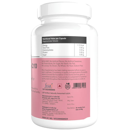 Briyo CoQ10 200 mg Soft gel, Naturally Fermented: Enhanced Absorption Formula for Heart Health, Energy Boost, and Antioxidant Support