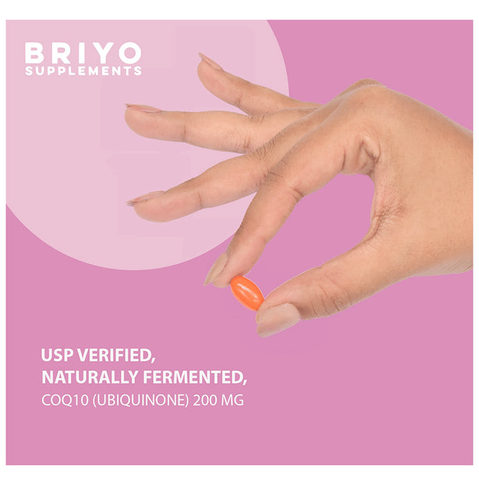 Briyo CoQ10 200 mg Soft gel, Naturally Fermented: Enhanced Absorption Formula for Heart Health, Energy Boost, and Antioxidant Support