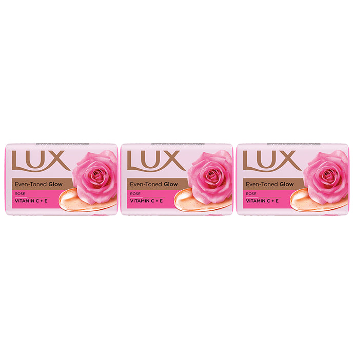 Lux Even Toned Glow Soap infused with Vitamin C & E for Superior Glow (150 gm Each) Rose - Classic Derma