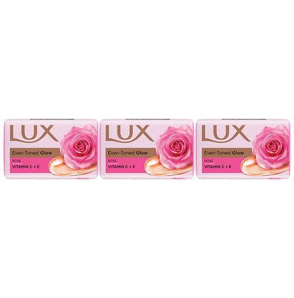Lux Even Toned Glow Soap infused with Vitamin C & E for Superior Glow (150 gm Each) Rose - Classic Derma