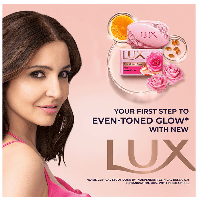 Lux Even Toned Glow Soap infused with Vitamin C & E for Superior Glow (150 gm Each) Rose