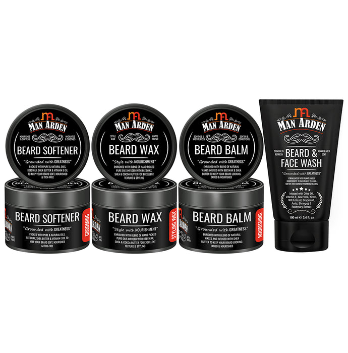 Man Arden Combo Pack of Beard Softener, Beard Wax, Beard Balm (50gm Each) & Beard And Face Wash 100ml - Classic Derma