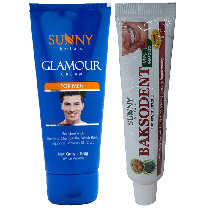 Sunny Herbals Glamour Cream for Men with Sunny Baksodent Toothpaste 30gm Free - Classic Derma