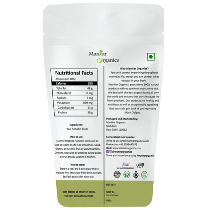 ManHar Organics Raw Pumpkin Seeds (1Kg Each)