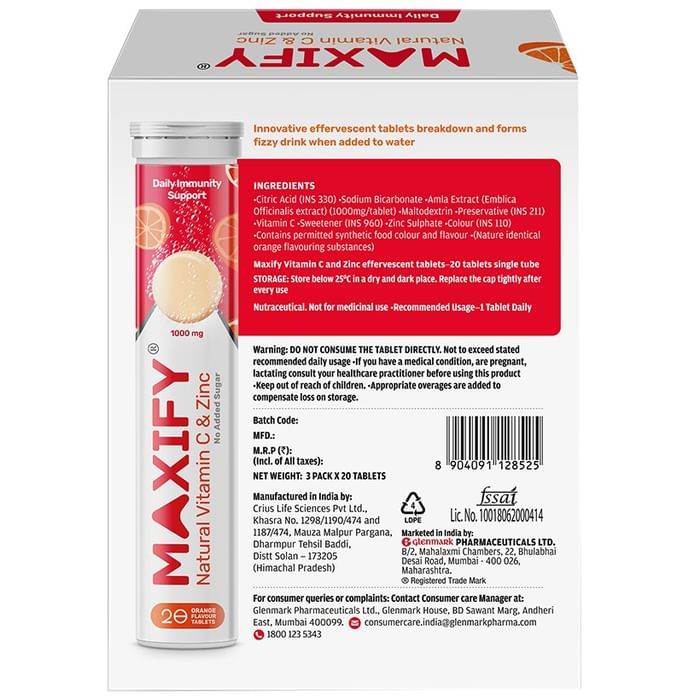 Maxify Natural Vitamin C & Zinc Effervescent Tablet (20 Each) Orange