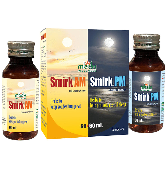 MBDH Wellness Combo Pack of Smirk AM+PM Cough Syrup (120ml Each) - Classic Derma