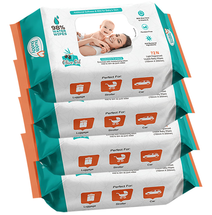 Buddsbuddy Olive Oil Light Fragranced Usable Baby Wipes (72 Each) - Classic Derma
