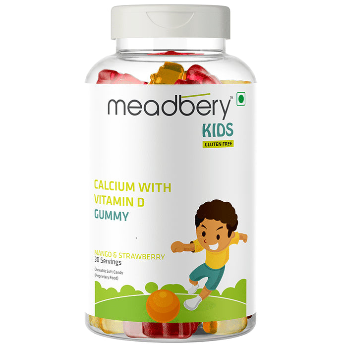 Meadbery Mango & Strawberry Kids Calcium with Vitamin D Gluten Free Gummy - Classic Derma