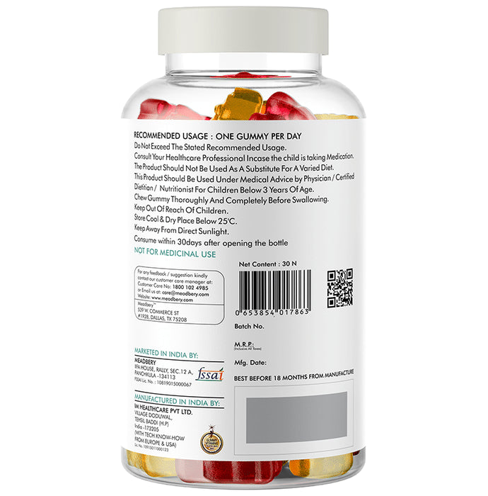 Meadbery Mango & Strawberry Kids Calcium with Vitamin D Gluten Free Gummy