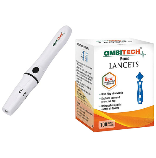 Ambitech Combo Pack of Adjustable Lancing Device with Ambitech 100 Round Lancets - Classic Derma