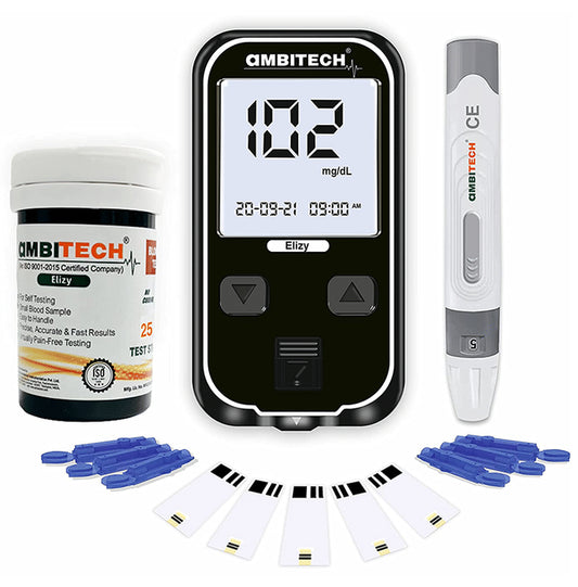 Ambitech Elizy Blood Glucometer Kit with 25 Strips & 25 Lancets - Classic Derma