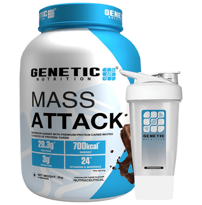 Genetic Nutrition Mass Attack Powder Chocolate Fudge with Shaker Free - Classic Derma