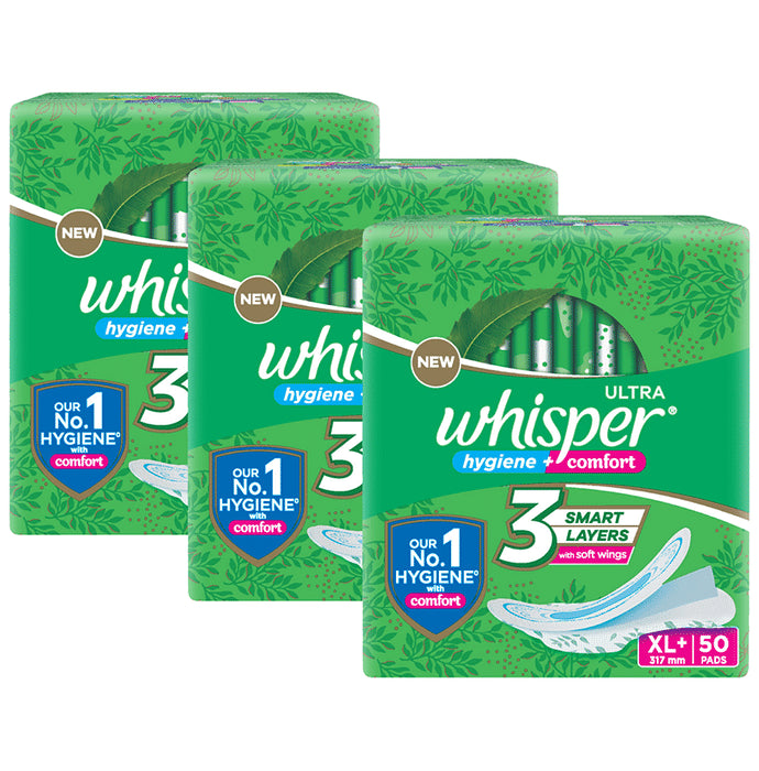 Whisper Ultra Hygiene + Comfort Sanitary Pads (50 Each) XL+ - Classic Derma
