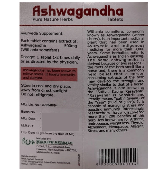 Medlife Herbals Ashwagandha Tablet