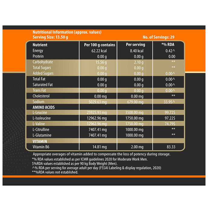 Megagrow BCAA Advance Supplement Powder for Fast Recovery & Muscle Growth Orange