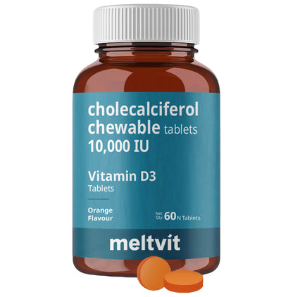 Meltvit Vitamin D3 Cholecalciferol 10000IU for Immunity, Bones, Joints, Muscles & Teeth | Flavour Chewable Tablet Orange - Classic Derma