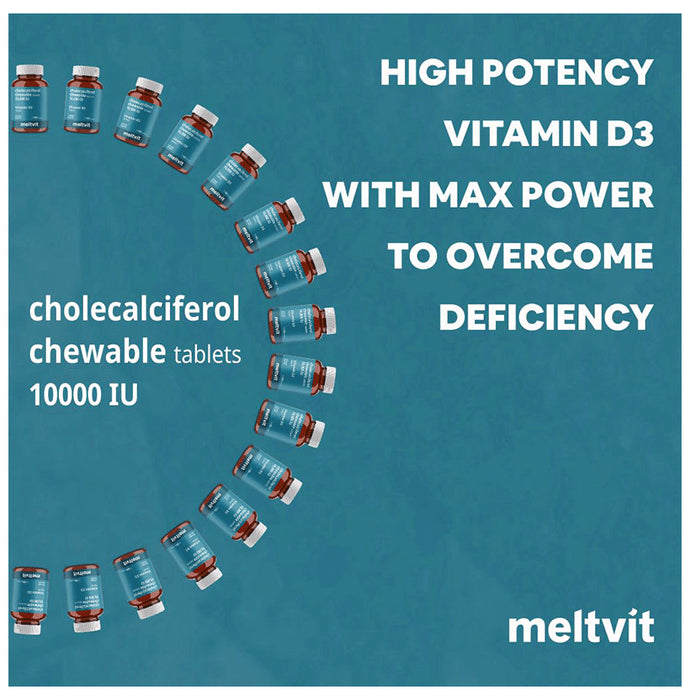 Meltvit Vitamin D3 Cholecalciferol 10000IU for Immunity, Bones, Joints, Muscles & Teeth | Flavour Chewable Tablet Orange