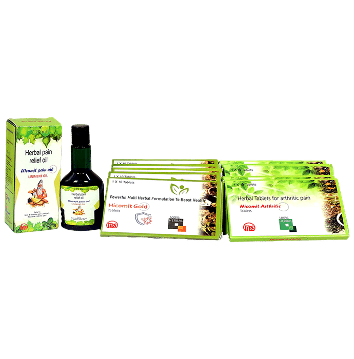 Metabolic Life Sciences Combo Pack of Hicomit Arthritic Tablet (10), Gold Tablet (10) & Hicomit Pain Oil (120) - Classic Derma