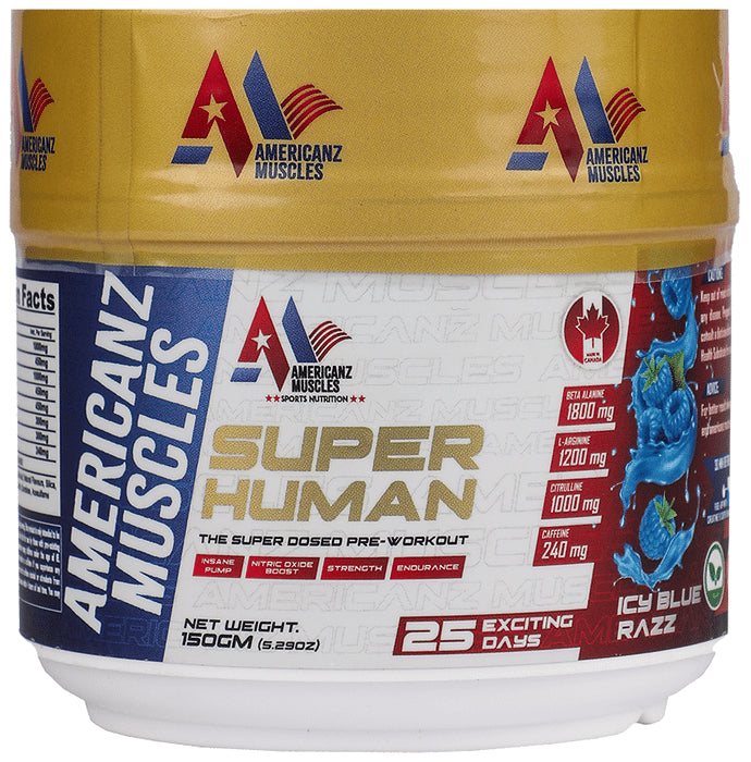 Americanz Muscles Super Human Pre-Workout Powder Icy Blue Razz - Classic Derma