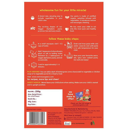 Mimmo Organics Wholesome Pasta (9 Months & Up) Veggie Alphabets