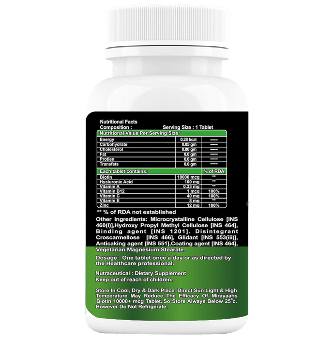 Mirayaahs Biotin 1000mcg Tablet Sugar Free