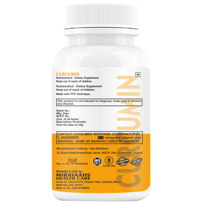 Mirayaahs Curcumin 95% with Piperine Tablet Sugar Free
