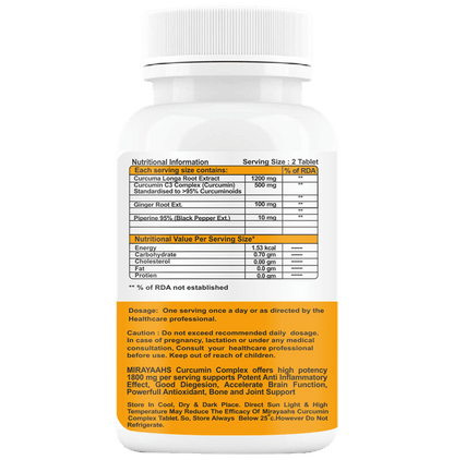 Mirayaahs Curcumin 95% with Piperine Tablet Sugar Free