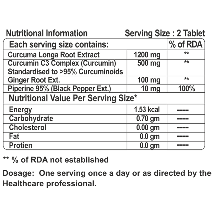 Mirayaahs Curcumin 95% with Piperine Tablet Sugar Free