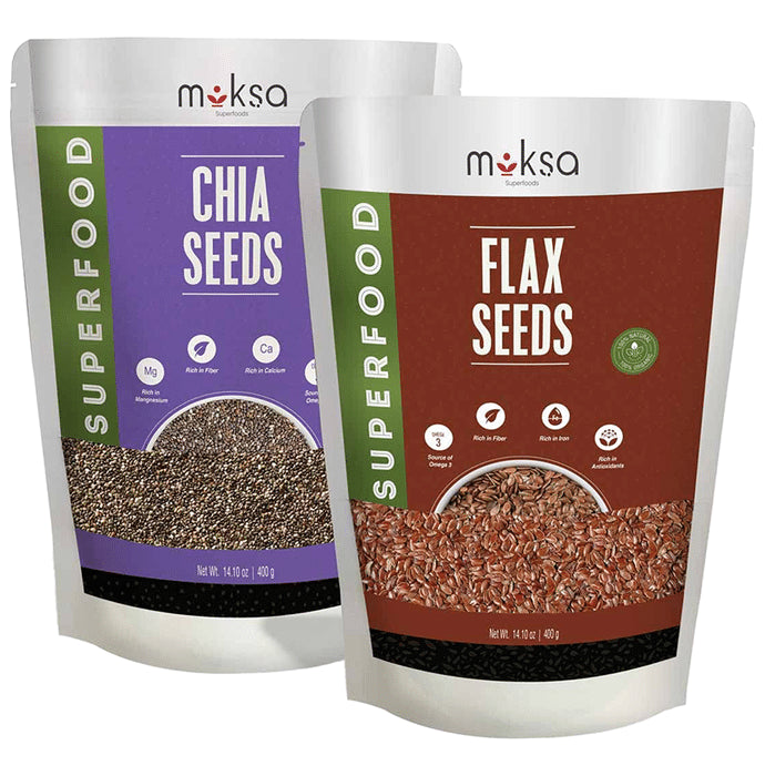 Moksa Combo Pack of Chia Seeds & Flax Seeds (400gm Each) - Classic Derma