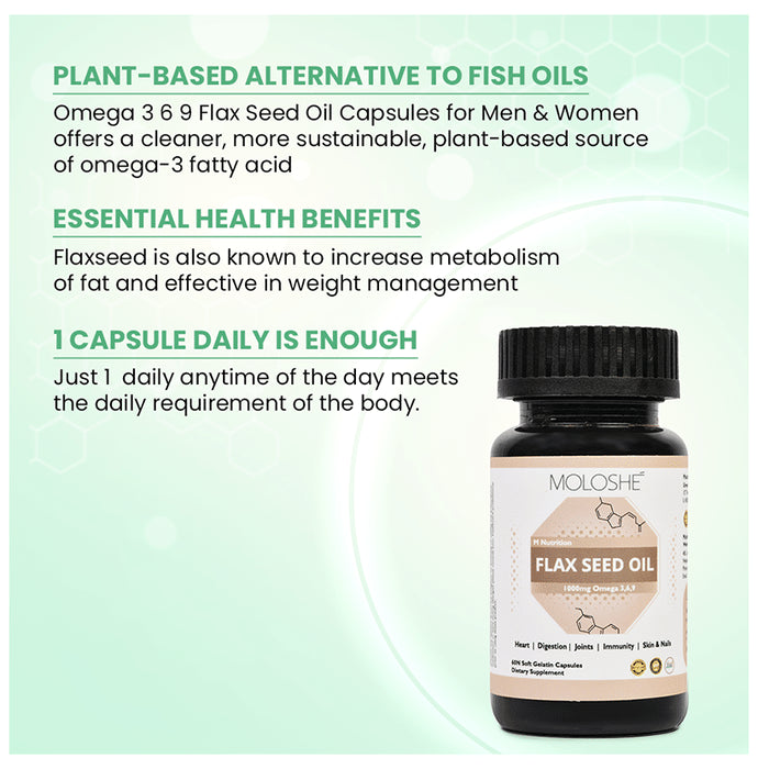 Moloshe Flax Seed Oil 1000mg Omega 3,6,9 Soft Gelatin Capsule