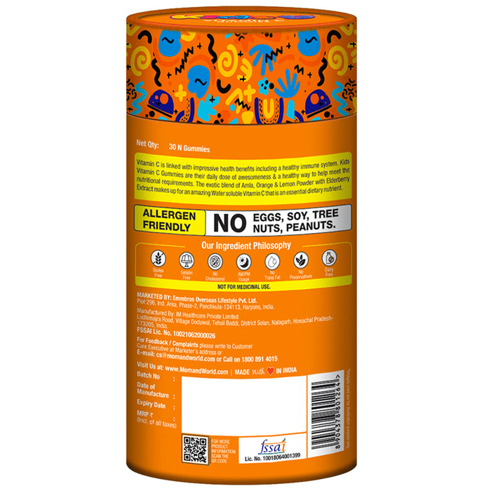 Mom & World Combo Pack of Kidsy Calcium + Vitamin D and Vitamin C Gummies (30 Each) Mango & Orange